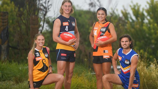 Mikayla Williamson, Harley Reid, Amy Gaylor and Nick Watson. Picture: Morgan Hancock/AFL Photos/Getty Images.