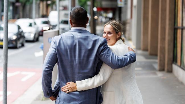 Mr Beale embracing wife Maddi. Picture: NCA NewsWire / David Swift