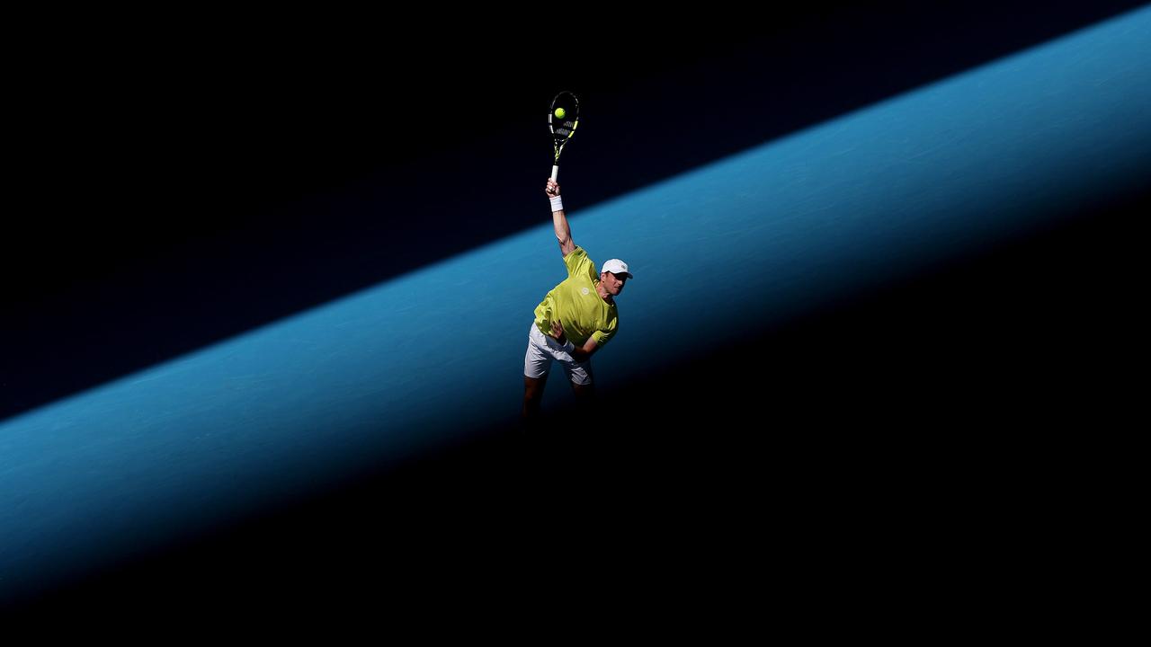 Botic van de Zandschulp of the Netherlands serves in his round one singles match against Jannik Sinner of Italy during day one of the 2024 Australian Open. Picture: Julian Finney/Getty Images