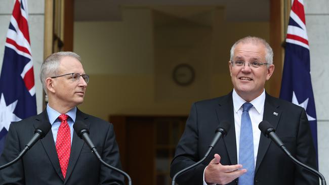 Paul Fletcher pictured with Prime Minister Scott Morrison in April.
