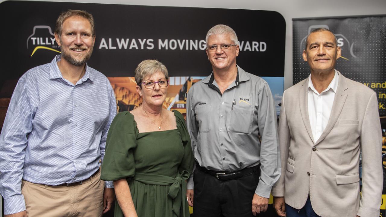 ( From left ) Australian cave diver Dr Richard Harris, Helen and Andrew Tilly and Dr Craig Challen. Tillys Legends at their Games Luncheon to help raise funds for the Darling Downs Health Mental Health Service.. Friday, March 12, 2021. Picture: Nev Madsen.