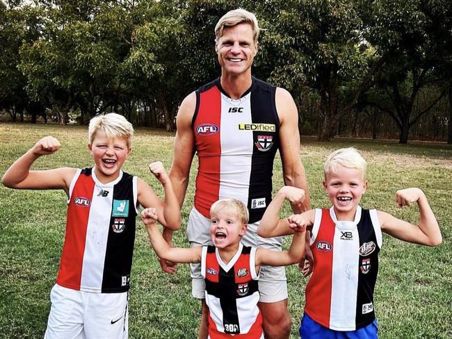 Nick Riewoldt with his sons James, Will and Teddy