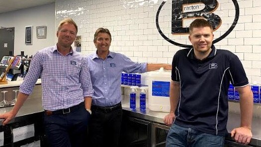 Left to right: Ben Hudghton with his father Michael Hunter and brother Joel Hunter, who all work at the family business Bracton Industries in Brookvale.