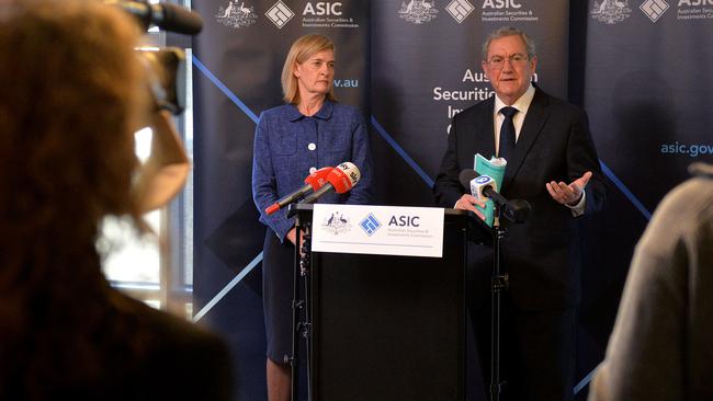 ASIC deputy chair Sarah Court and chair Joe Longo. Picture: NewsWire/Josie Hayden