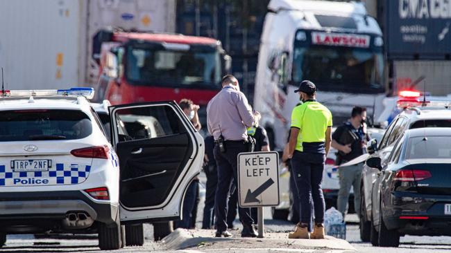 Police are at the scene of the crash in West Melbourne. Picture: Jason Edwards