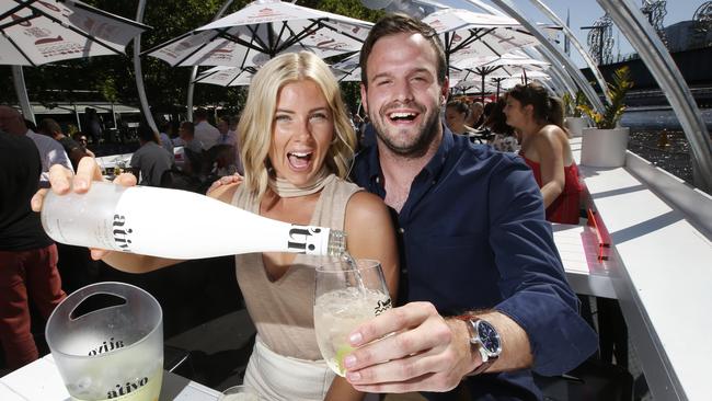 Friends Emma Hosking and John Graham drinking spritzed wine 'A'Tivo' at Supafish bar. Picture: David Caird