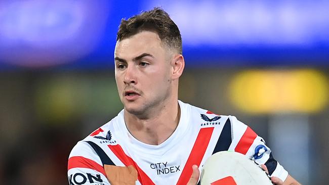 Sandon Smith of the Roosters in action during the round 22 NRL match between Brisbane Broncos and Sydney Roosters at The Gabba on July 27, 2023.