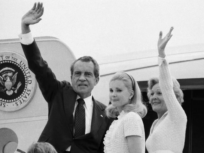 (Original Caption) Richard Nixon, his wife Pat and daughter Tricia boarding plane after his resignation. 8/9/1974