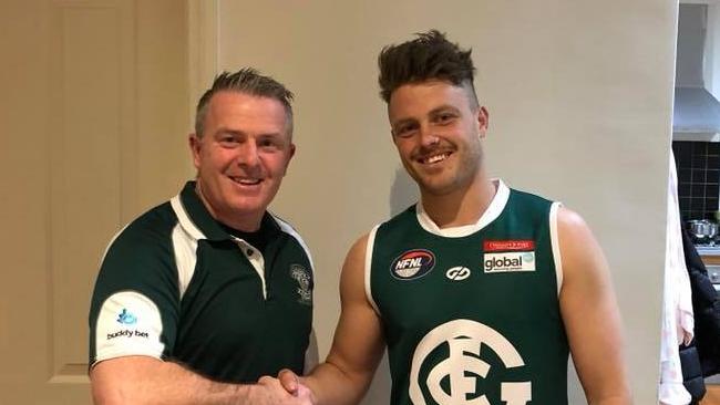 Greensborough coach Mick Harford with new signing Ben Fennell.