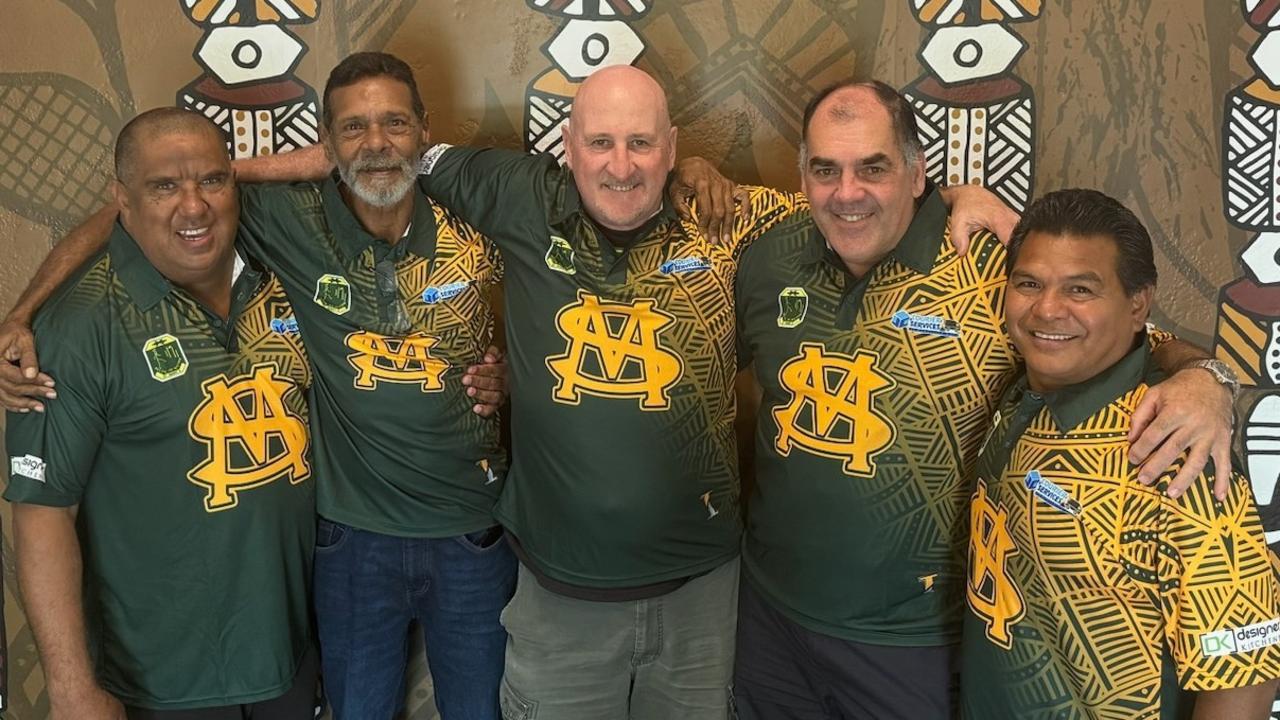 St Mary's legends Allan Corrie, Dennis Dunn, Marty Christensen, Michael Athanasiou and Cyril Rioli from the 1994-95 NTFL premiership winning season.