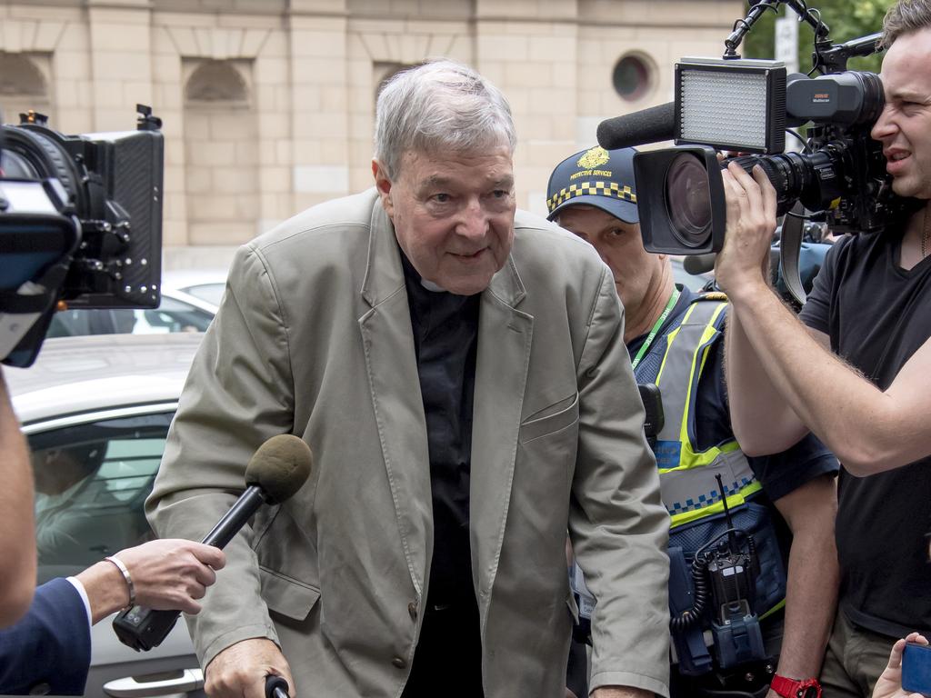 Cardinal George Pell arrives at the County Court in Melbourne on Tuesday. Picture: Andy Brownbill/AP Photo