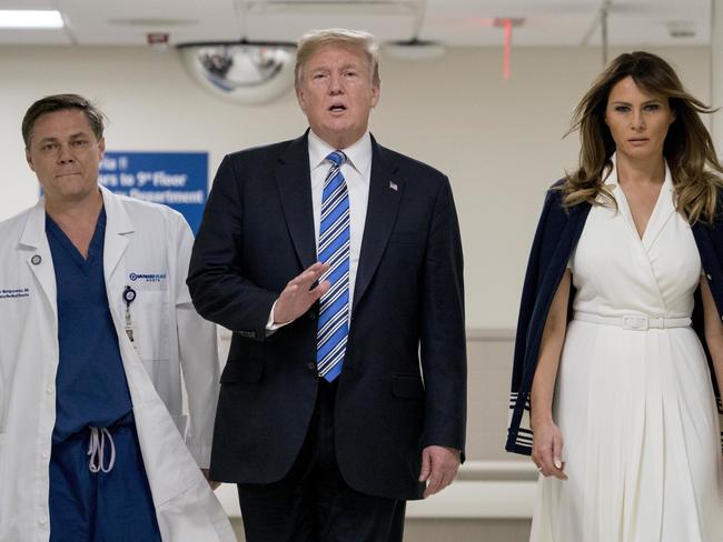 President Trump and first lady Melania with Dr. Igor Nichiporenko at Broward Health North hospital, where victims of the shooting are being treated. Picture: AP