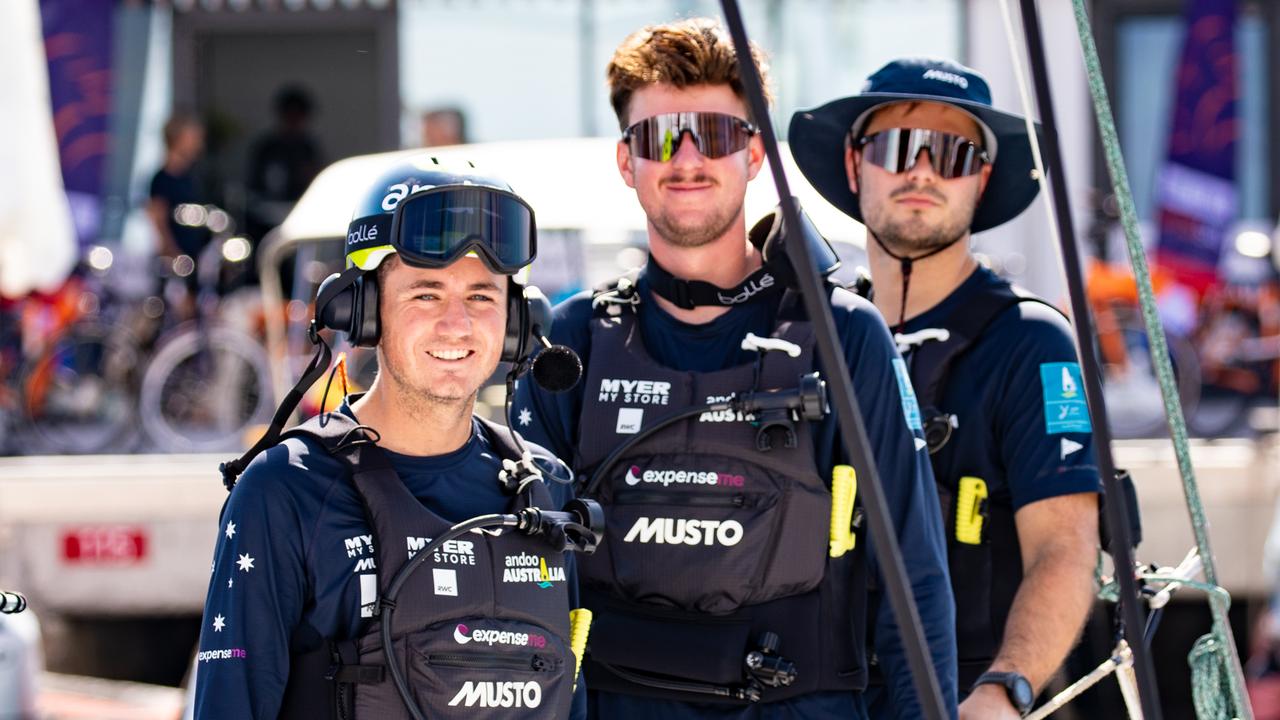 Helm Cole Tapper and crewmate in Barcelona ahead of the racing. Picture: Supplied: @sailorgirlhq