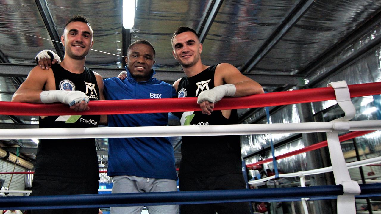 Jason Moloney, Bruno Tarimo and Andrew Moloney training out of their gym at Chinderah. Picture: Supplied