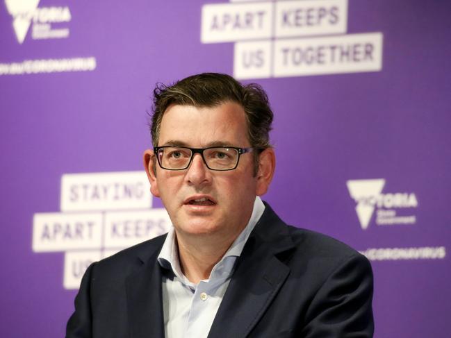 Daniel Andrews at Thursday’s press conference. Picture: NCA / NewsWire / Ian Currie