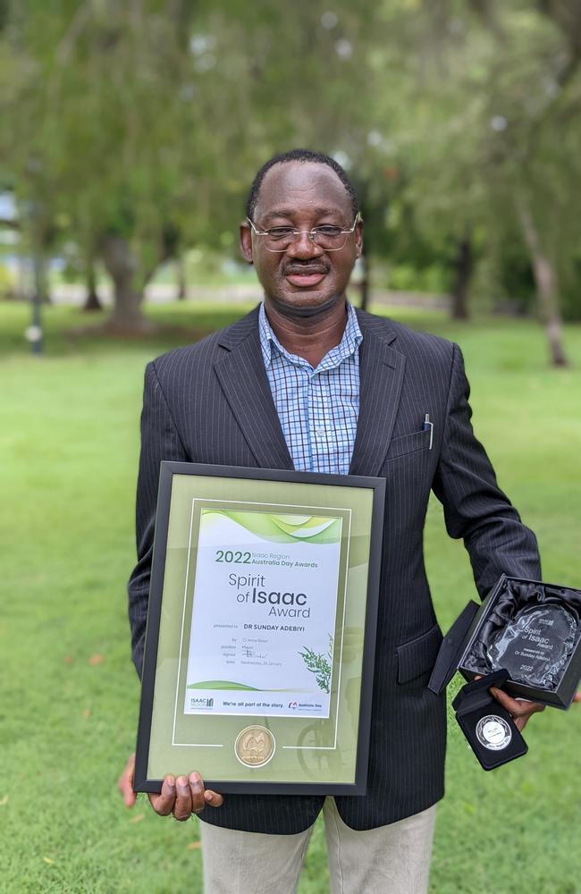 The Dysart Australia Day Awards 2022 Spirit of Isaac winner Dr Sunday Adebiyi. Picture: Contributed.