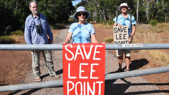 Dave Percival, Gayle Laidlaw and Ian Redmond want to stop part of the Lee Point bushland in Darwin’s northern suburbs from being turned into a new housing development. Picture: Katrina Bridgeford