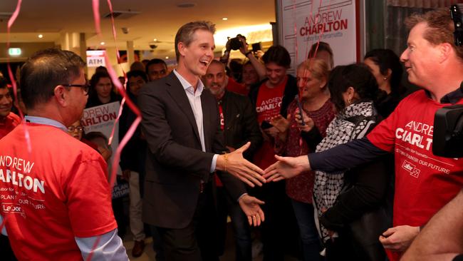 He was one of the most controversial candidates of the campaign but there was nothing but support for Andrew Charlton on Saturday night. Picture: Damian Shaw