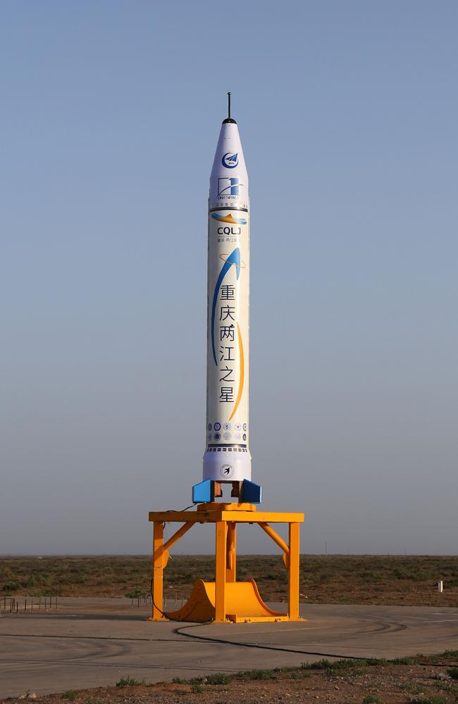 This handout picture taken and released on May 17, 2018 by OneSpace shows the Chongqing Liangjiang Star rocket prepared for launch.