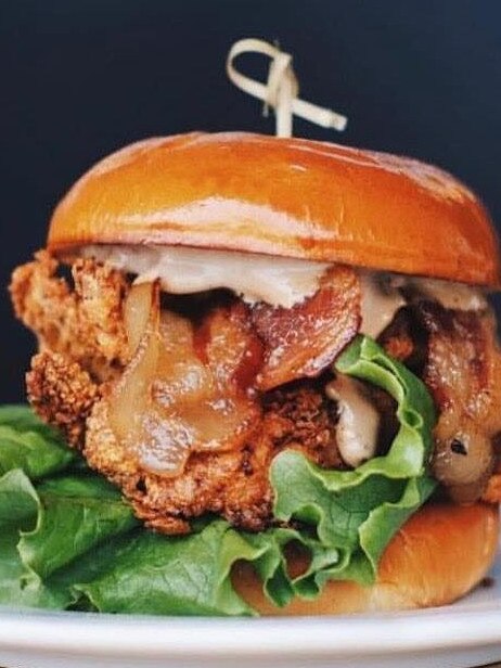 The cafe’s chicken burger.