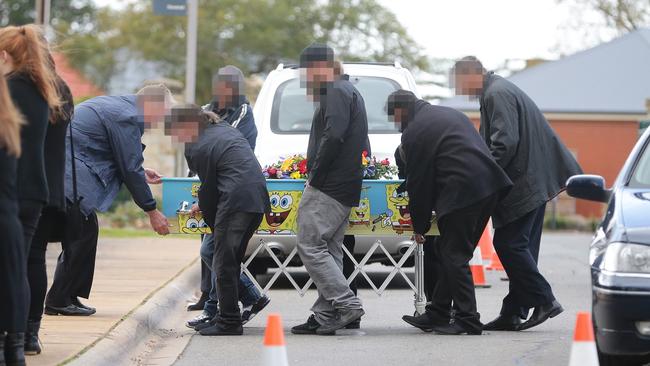 Korey’s coffin being brought to the service at Enfield Memorial Park.