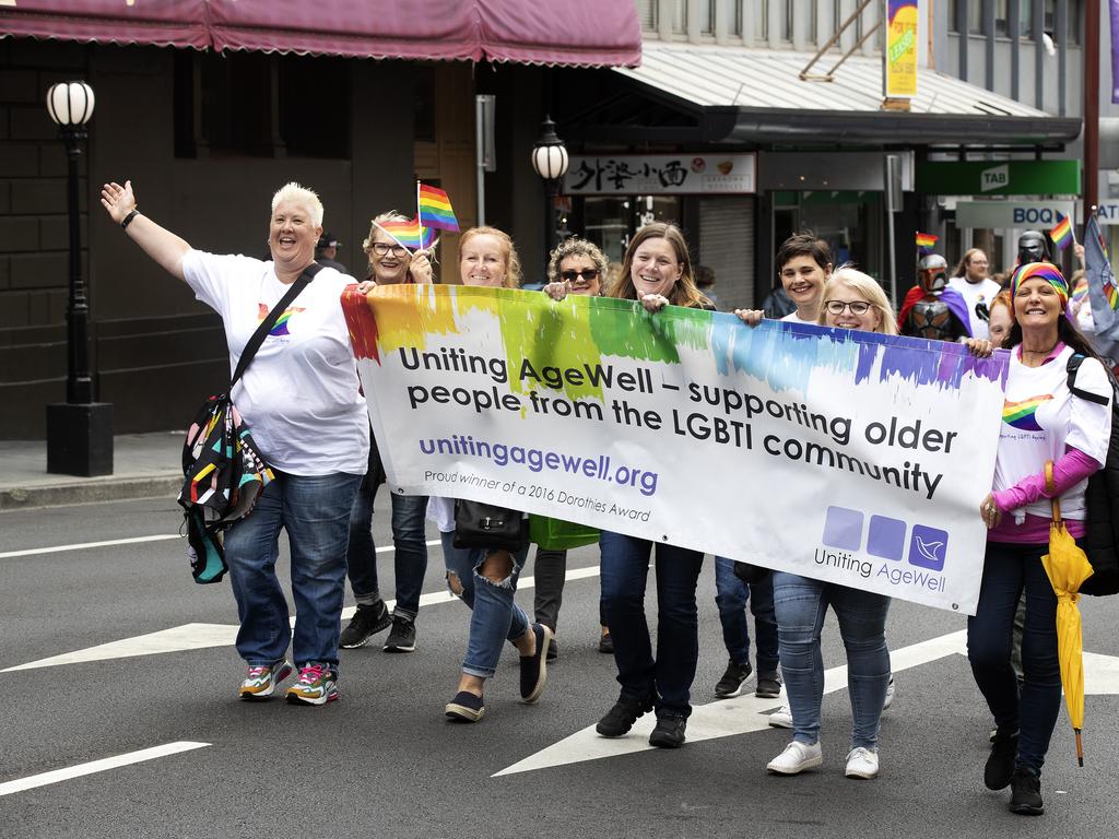 Pride March through Hobart. Picture Chris Kidd