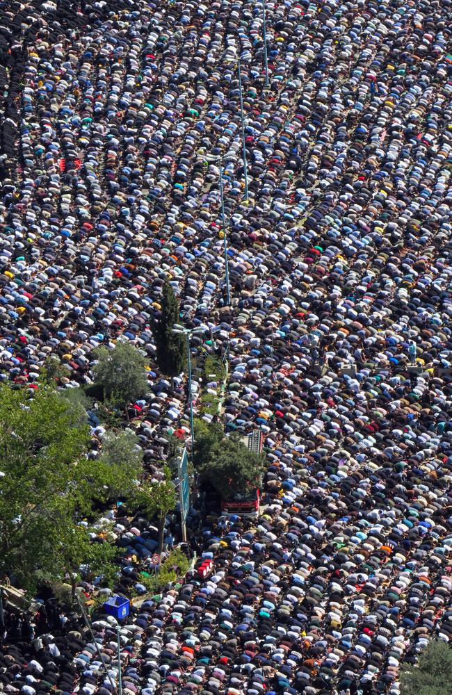 Large crowds are seen as Iranian Supreme leader Ali Khamenei leads Friday prayers at Imam Khomeini Musalla Mosque in Tehran, Iran. Picture: Getty