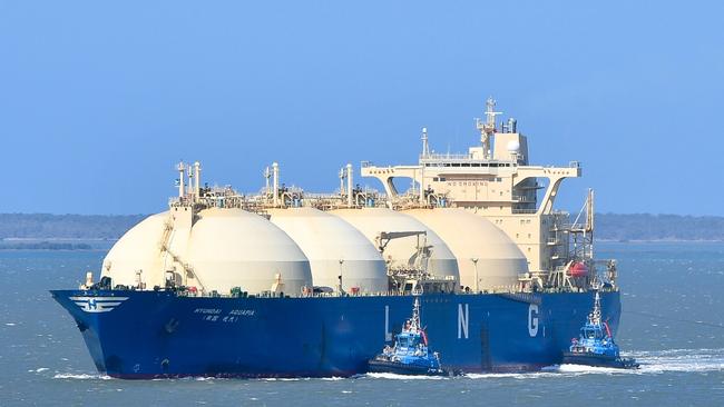 An LNG tanker arriving in Gladstone Harbour in Queensland.