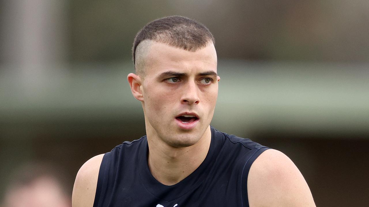 MELBOURNE, AUSTRALIA - JULY 31: Alex Cincotta of the Blues looks on during the round sixteen VFL match between Sandringham Zebras and the Carlton Blues at Trevor Barker Beach Oval on July 31, 2021 in Melbourne, Australia. (Photo by Jonathan DiMaggio/AFL Photos/via Getty Images)