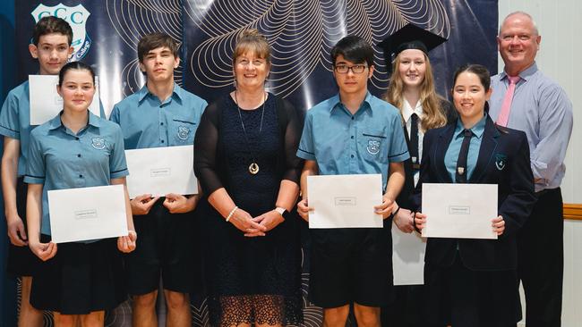 The winners of Cooloola Christian College Christian Service Awards 2023 was: Year 7 - Jacob Saunders, Year 8- Josephine McLaren, Year 9 - Brayden Hooper, Year 10 - Axel Gautier, Year 11 - Georgia Darnell, Year 12 - Lily Mallett. Pictured with Gympie councillor Warren Polley.