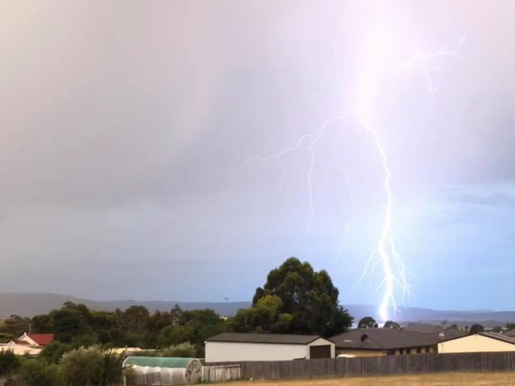 Reader's pic of the lightning storm over southern Tasmania late on Tuesday, January 15, taken on Hobart's Eastern Shore. Picture: SAM McCAMBRIDGE