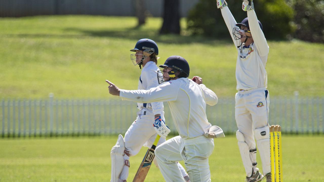 James Bidgood of University is caught by Connor Philp of Northern Brothers Diggers in round eight A grade Toowoomba Cricket at Rockville Oval, Saturday, March 7, 2020. Picture: Kevin Farmer