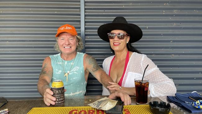 Tee and Bobby Hayes from Katherine enjoying Christmas Day at Dundee Beach, 2022. Picture: Annabel Bowles