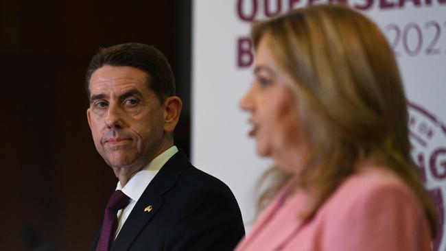 BRISBANE, AUSTRALIA - NewsWire Photos - JUNE 13, 2023. Queensland Premier Annastacia Palaszczuk and Treasurer Cameron Dick during a press conference in the 2023/24 state budget lockup at Parliament House in Brisbane. Mr Dick will deliver his fourth budget to parliament this afternoon. Picture: Dan Peled / NCA NewsWire