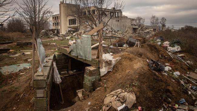 Abandoned Russian forces bunkers outside Kherson airport. Picture: Getty Images