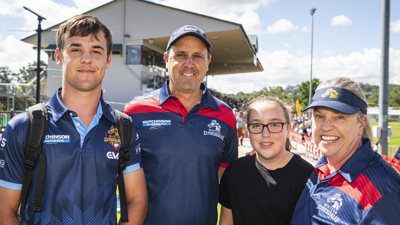 Backing the Western Clydesdales are (from left) under 19 player Matt, Chris, Sophie and Kylie Moore at Clive Berghofer Stadium, Saturday, March 9, 2024. Picture: Kevin Farmer