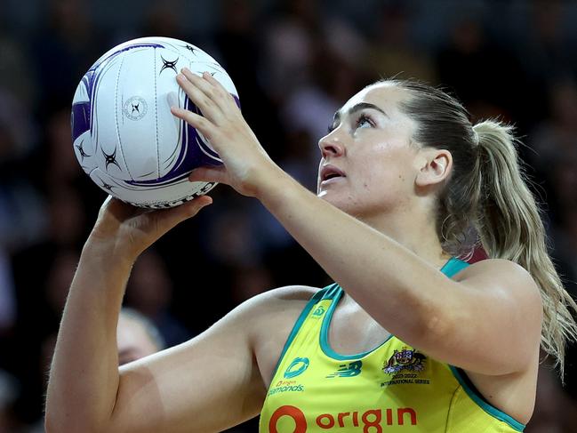 AUCKLAND, NEW ZEALAND - OCTOBER 12: Sophie Garbin of the Australian Diamonds during the Constellation Cup netball match between New Zealand and Australia at Spark Arena on October 12, 2022 in Auckland, New Zealand. (Photo by Phil Walter/Getty Images)