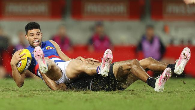 The AFL’s holding the ball interpretation is still a cause of confusion for many, despite a recent tweak and focus on it. Picture: Michael Klein