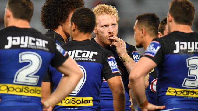 A dejected James Graham of the Bulldogs.