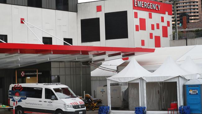 A tent outside Box Hill Hospital for patient overflow as Victoria’s healthcare crisis worsens. Picture: David Crosling