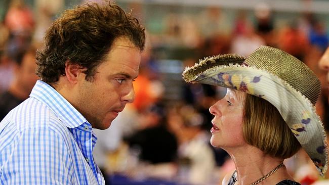 Gai Waterhouse deep in conversation with horse breeder Tom Magnier at the sales.