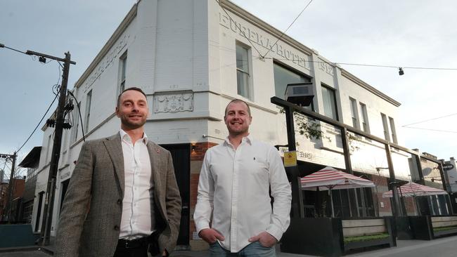 Ian Nichols and Tom Ward have bought the West End Hotel at 98 Little Malop St Geelong and have started work to turn the pub back into the original name Eureka. Picture: Mark Wilson