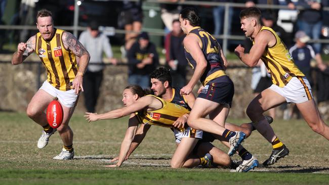 EFL Premier Division 2022: Doncaster East v Rowville at Zerbes Reserve.Joshua Clarke for  Rowville in pursuit of the ball. Picture: Stuart Milligan