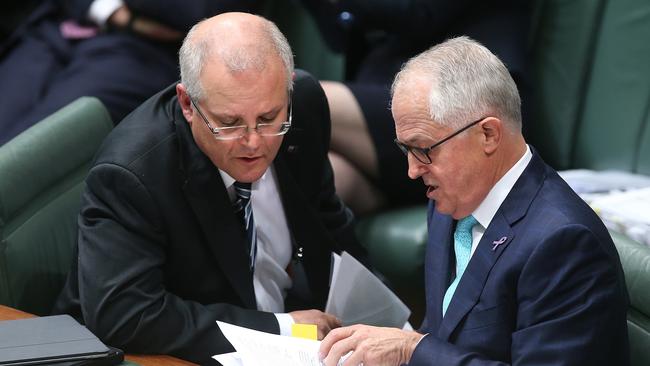 Treasurer Scott Morrison and Prime Minister Malcolm Turnbull. Picture: Kym Smith