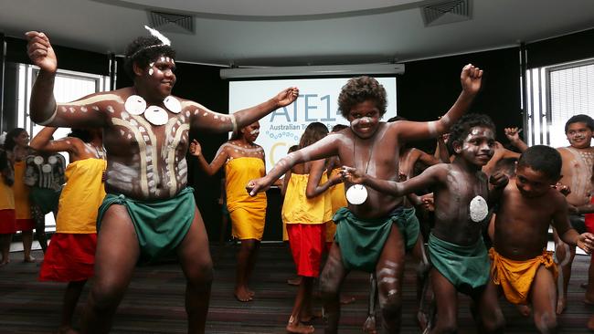 The Gimuy Walubara Yidinji dancers perform at the 2014 Australian Tourism Exchange, a tourism expo taking place in Cairns this week. Picture: Brendan Radke