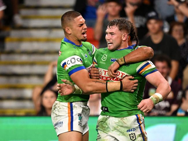 Despite being down to 11 men at one point, the Raiders produced a remarkable comeback in the first game of Magic Round. Picture: NRL Imagery