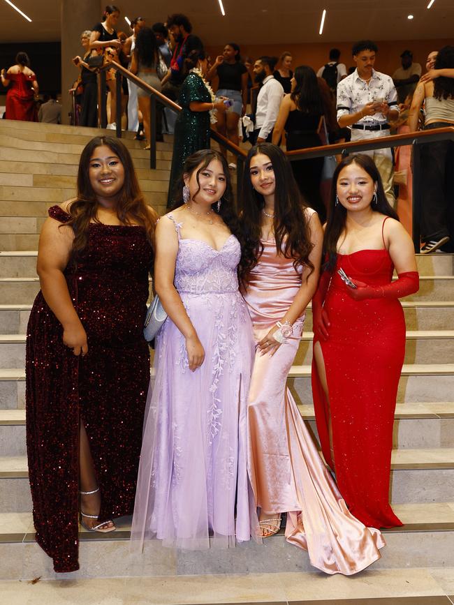 Samita Khadka, Shreeja Rai, Chandra Silwal and Marina Magar at the Trinity Bay High School formal evening, held at the Cairns Convention Centre. Picture: Brendan Radke
