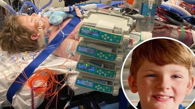 Maxwell Hann’s heart stopped beating on the operating table after the nine-year-old contracted the flu a few weeks ago.