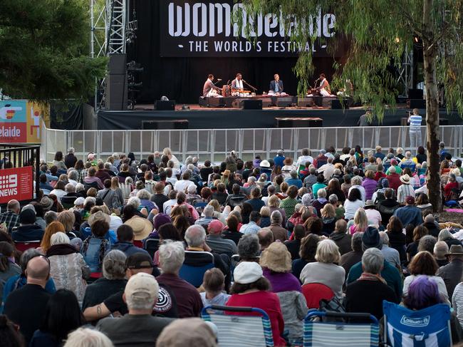 A seated crowd listens to Pakistan's Ustad Saami on Stage 3 at WOMADelaide 2020. Picture: Rob Sferco