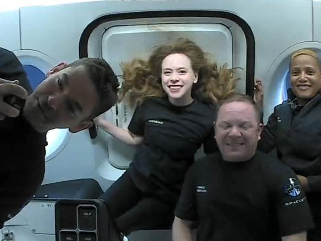 Private space tourists on board SpaceX’s Inspiration4 on September 18, 2021. Picture: AFP